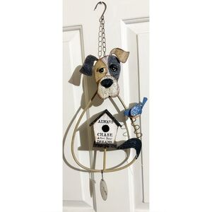 Sunset Vista Designs Hanging Wooden Birdhouse w/Metal Dog & Bird, NEW wTag